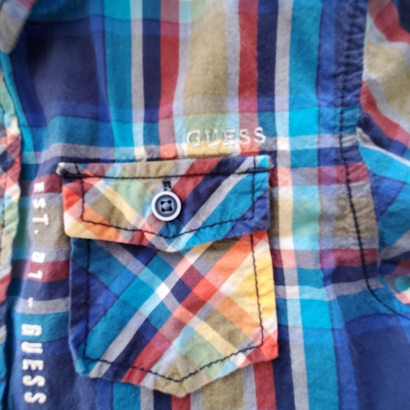 Guess Button-Down Plaid Long Sleeves Shirt, Boys, Size 7 - Picture 3 of 7